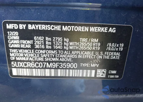 2021 BMW X5 xDrive40I from USA, damaged, VIN 5UXCR6C07M9F35900